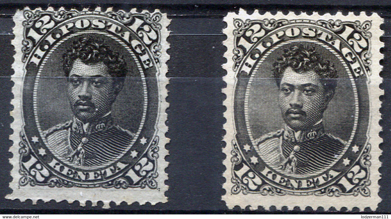 HAWAII 1875 - 12c Black Sc.36 (Mi.22, Yv.28) Two Shades (white And Cream-coloured Paper) MNG (VF) - Hawaï