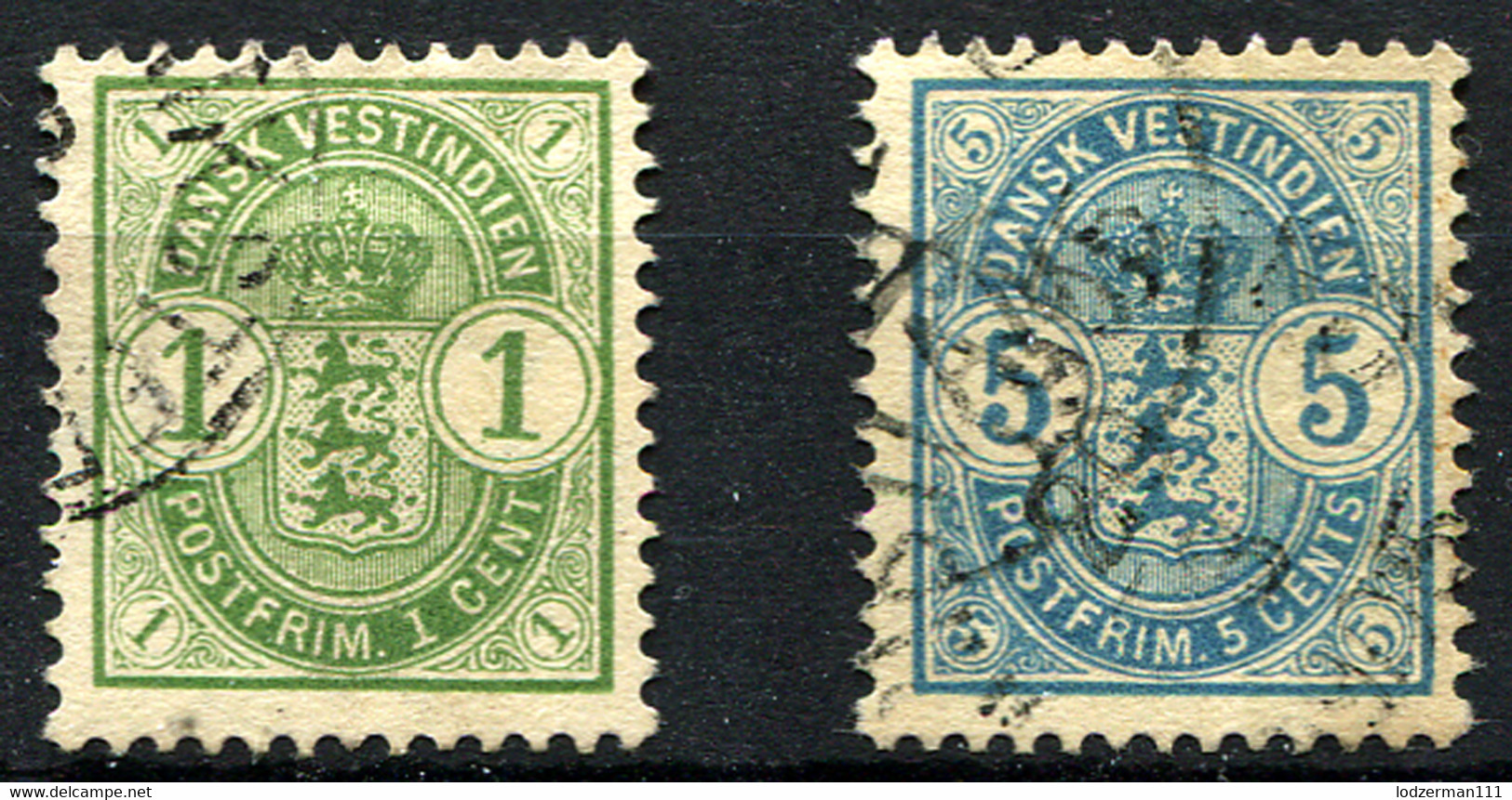 DANISH WEST INDIES 1900 Wmk Crown Perf.13 - Mi.21-22 (Yv.16+18, Sc.21-22) Used - Denmark (West Indies)