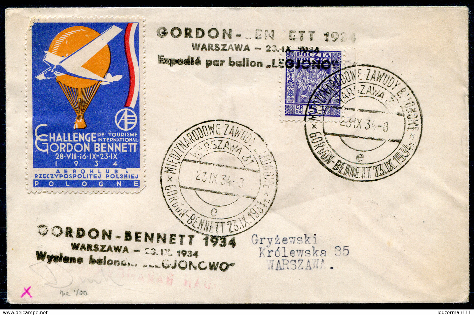 POLAND - GORDON BENNETT 1934 Balloon Legionowo 23-24.09.1934 - Balloons