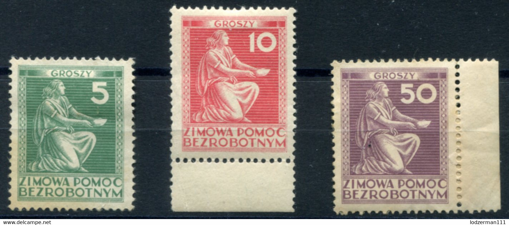 1935 Surtax BEZROBOTNYM (unemployment) - 3 Stamps (MNG-MH) Rare - Fiscali