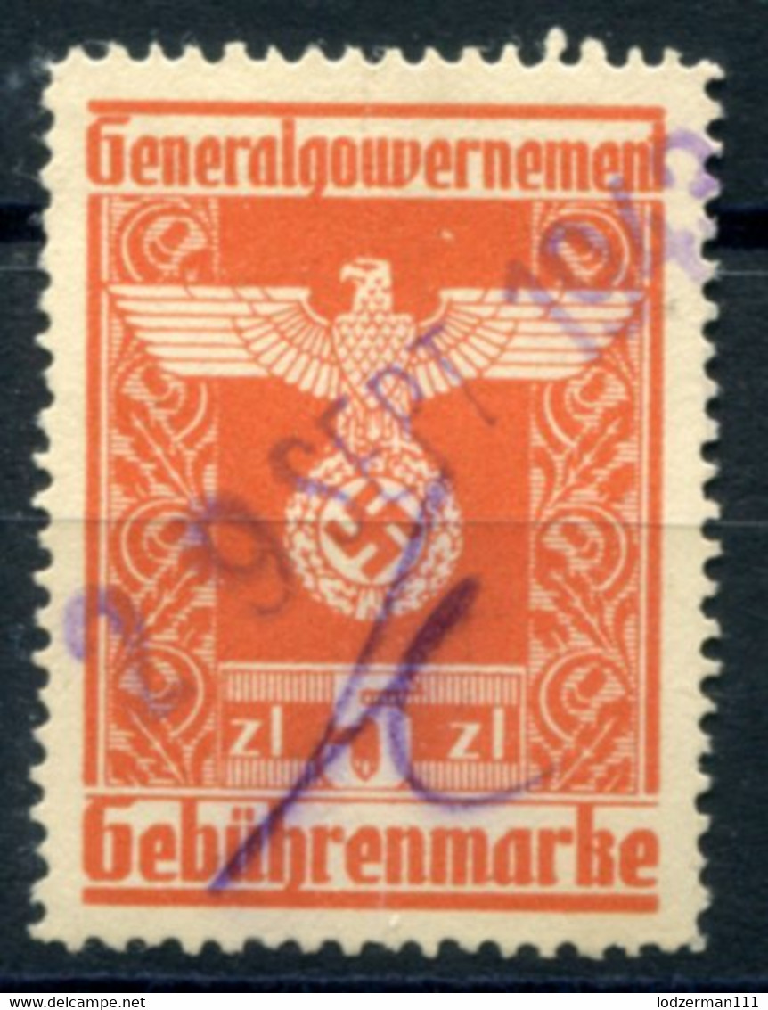GG 1943 General Issue #27 Used (VF) Rare - Steuermarken