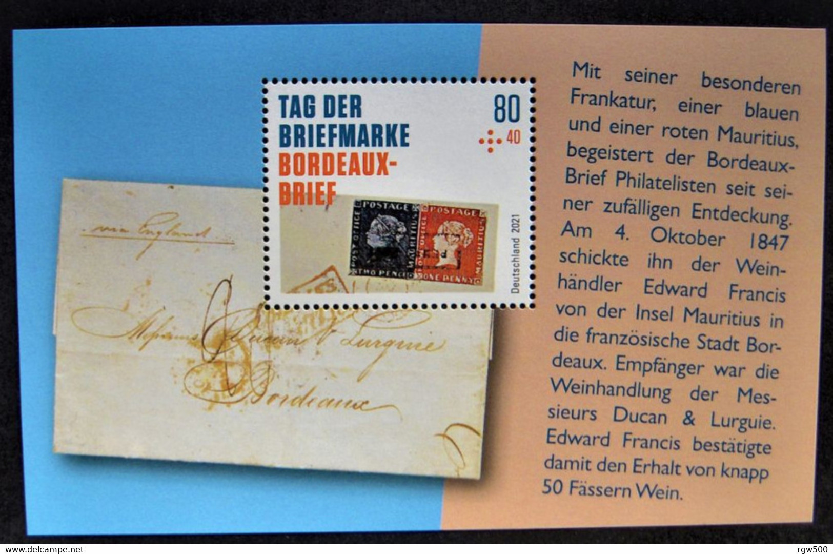 Bund/BRD September 2021,  Block 88 "Tag Der Briefmarke-Bordeaux-Brief", MiNr 3623, Postfrisch - Ongebruikt