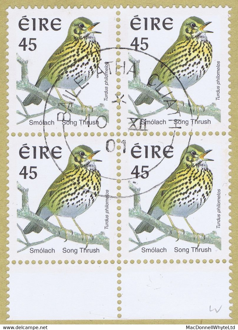 Ireland 1999 Birds Walsall Phosphor Printing, Set Of 6 In Marginal Blocks Of 4 Superb Used On Small Pieces Dublin Cds - Brieven En Documenten