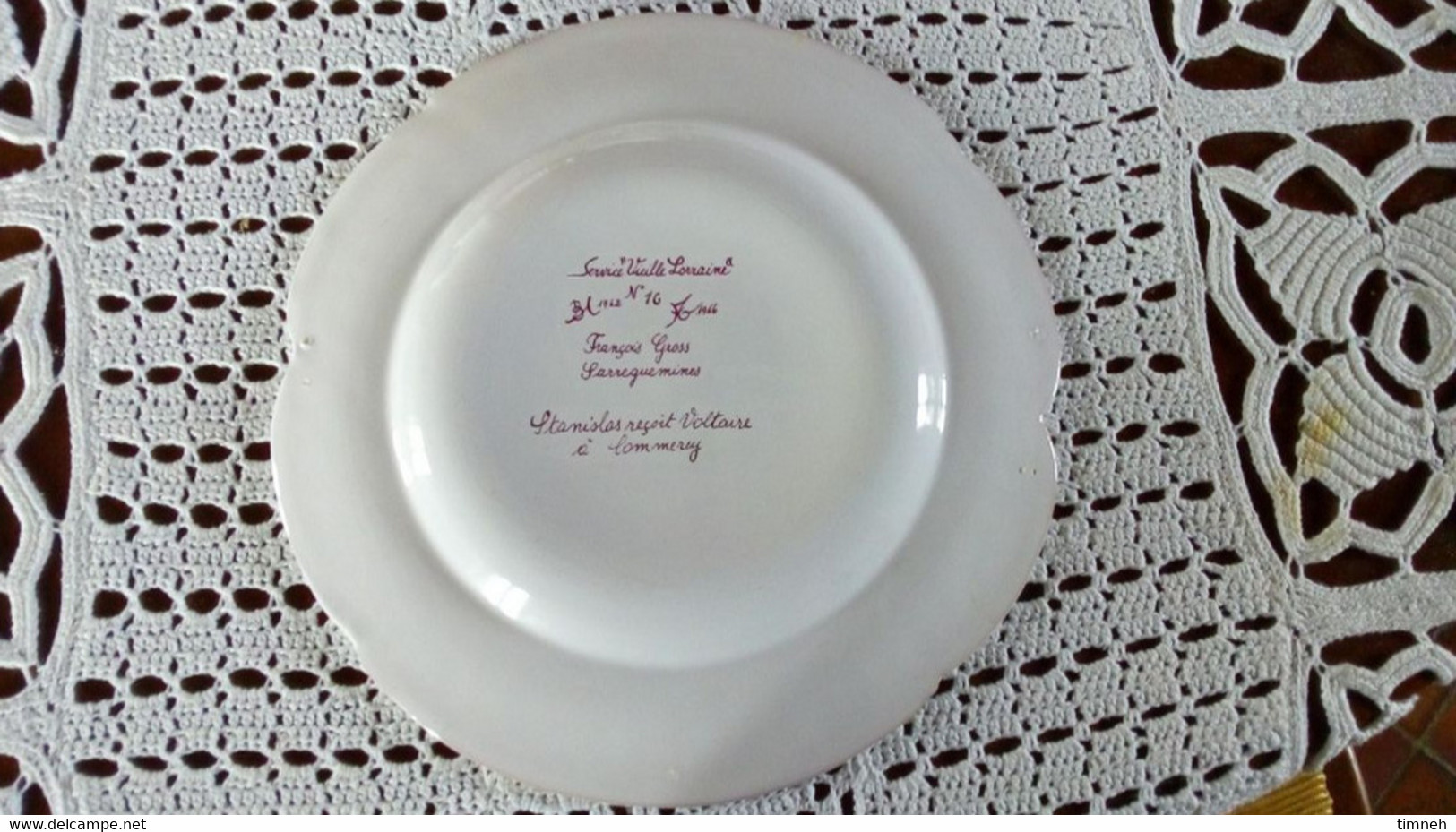 François GROSS Sarreguemines assiette plate STANISLAS ET VOLTAIRE COMMERCY Service Vieille Lorraine 1966 Bicentenaire