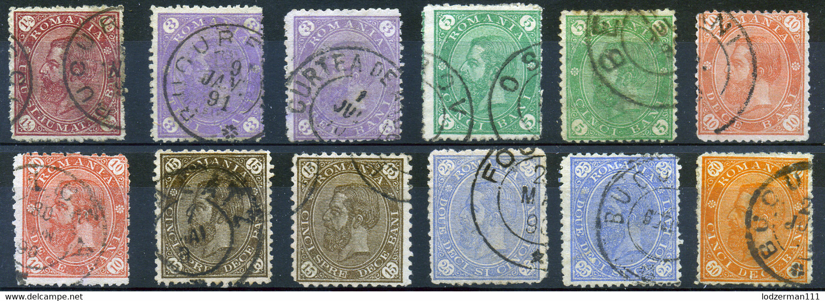 ROMANIA 1890 Wmk Relief - Yv.76-82 (Mi.76-82, Sc.94-100) Overcompl. (F-VF) - Oblitérés