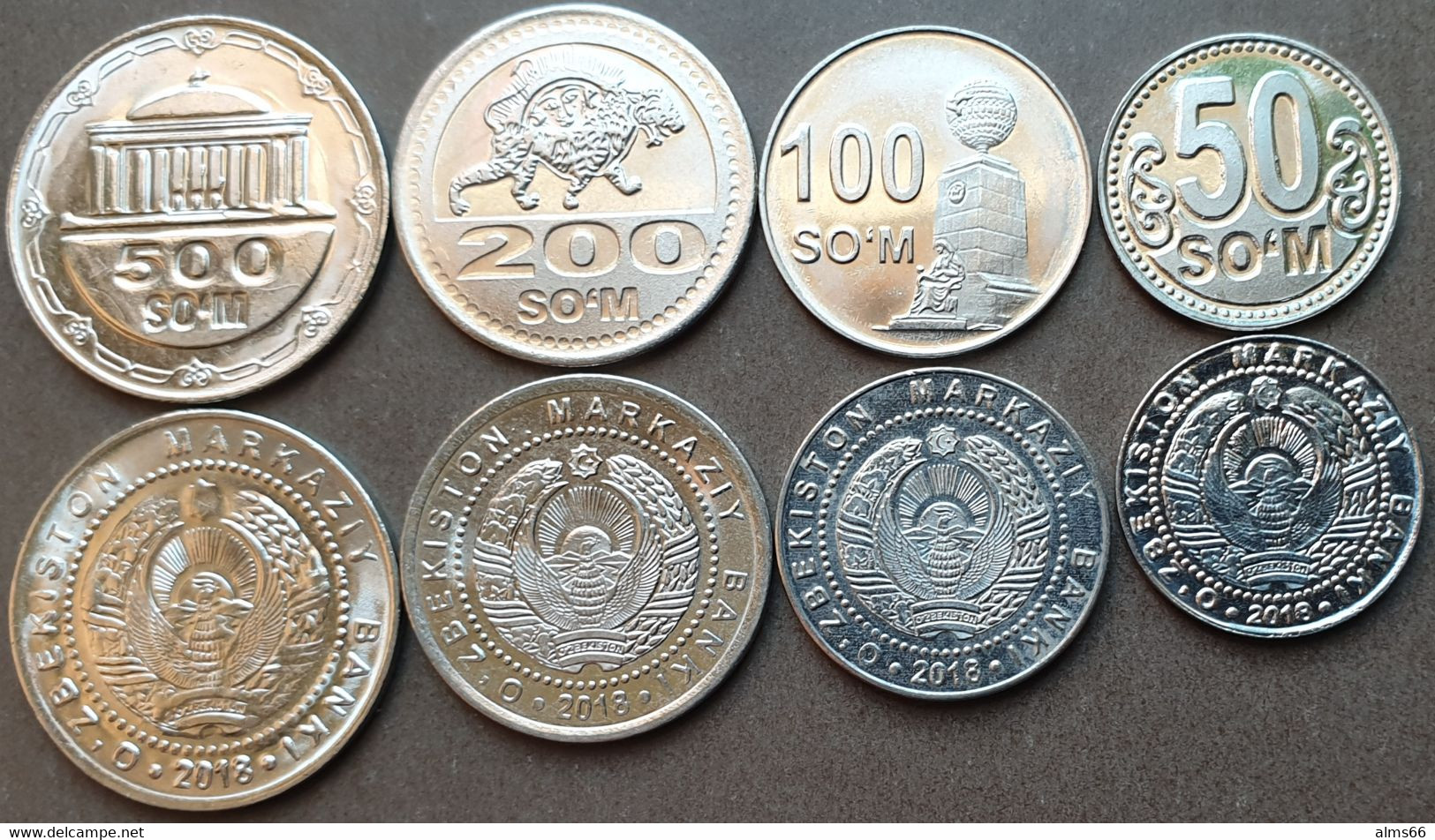 Uzbekistan 50+100+200+500 Som 2018 UNC (Set 4 Coins) - Uzbekistan