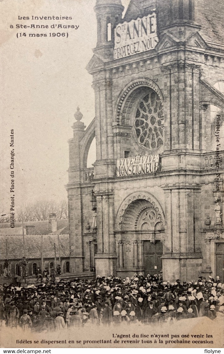 Ste Anne D’auray - Les Inventaires - 14 Mars 1906 - Foule Devant L’église , L’agent Du Fisc N’étant Pas Venu - Coiffe - Sainte Anne D'Auray