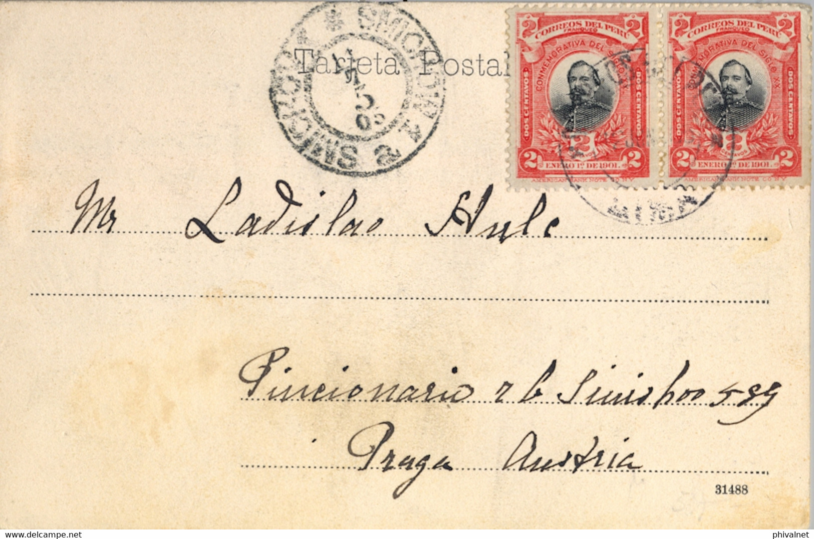 1905 PERÚ , T.P. CIRCULADA , LIMA - SMICHOV , LLEGADA , RECUERDOS DEL PERÚ , CALLAO , DOS DE MAYO , MONUMENTOS - Pérou