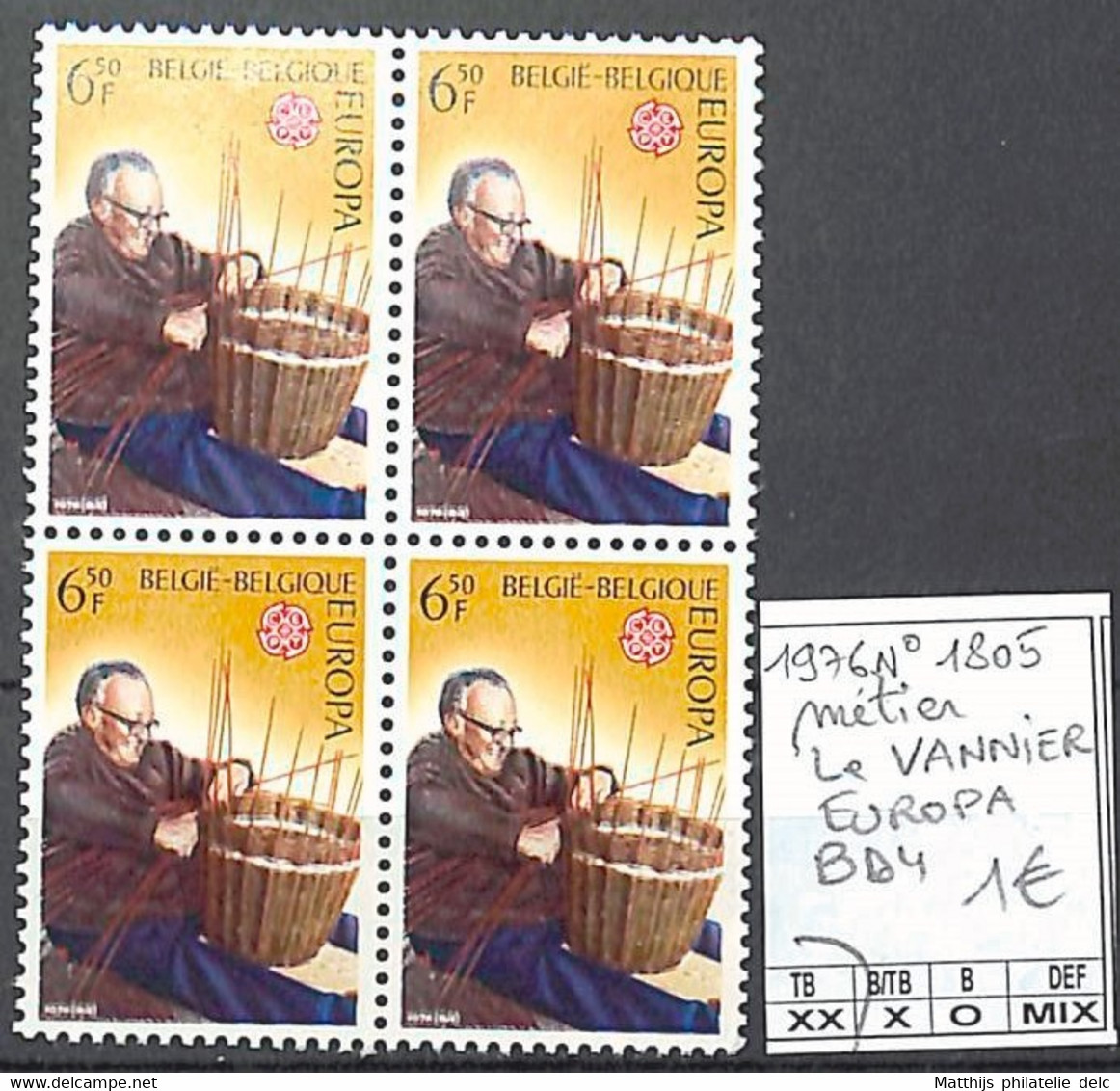 NB - [850350]TB//**/Mnh-Belgique 1976 - N° 1805, Le VANNIER, Bd4, Métiers, Europa-Cept - Sonstige & Ohne Zuordnung