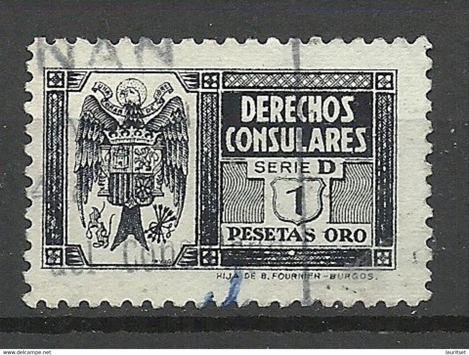 SPAIN Spanien Espana 1930ies Consilar Tax 1 Pta. Derechos Consulares, Série D O - Fiscali-postali