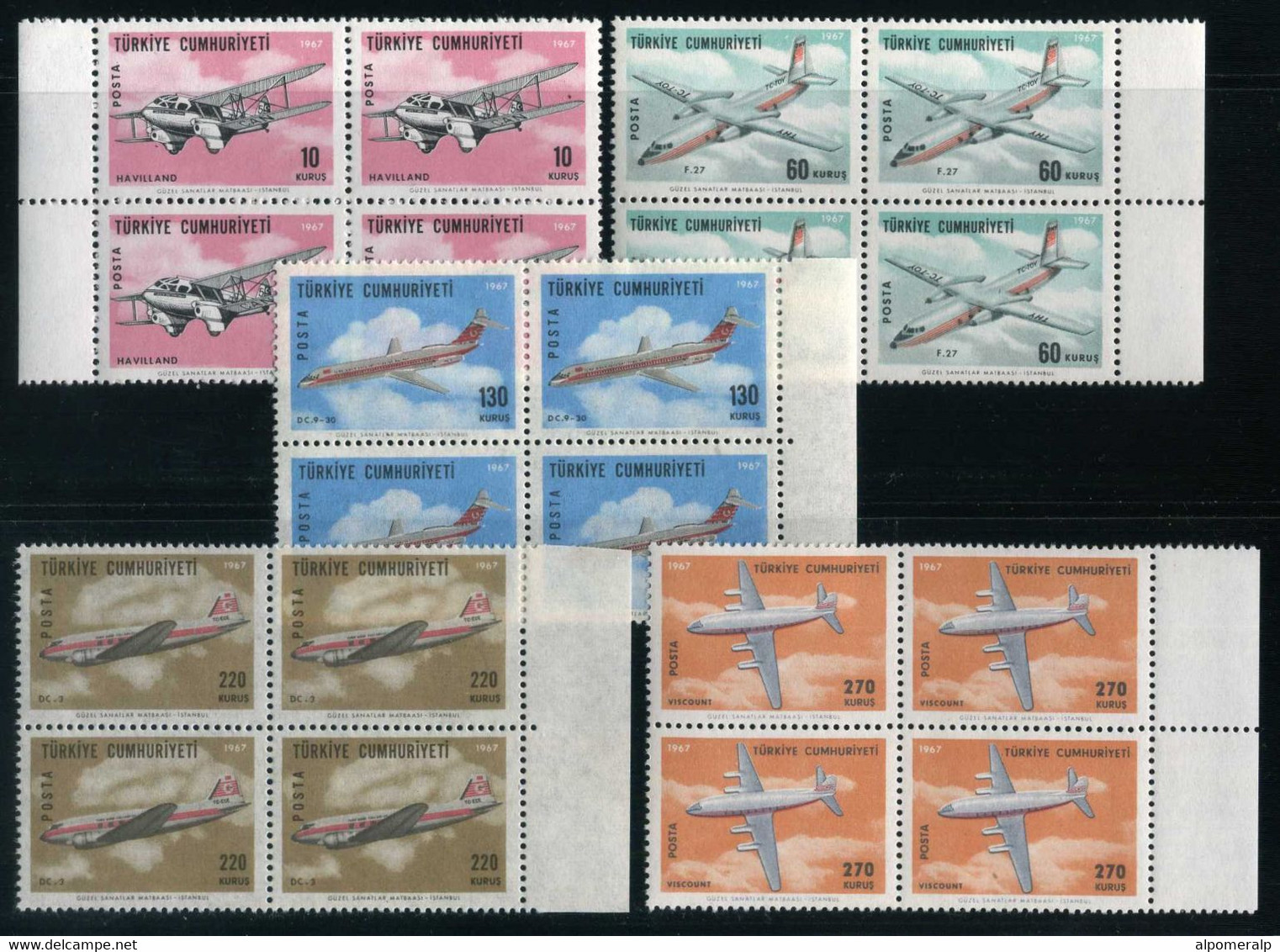 Türkiye 1967 Mi 2046-2050 MNH [Block Of 4] Regular Airmail Issue | Air Post - Posta Aerea