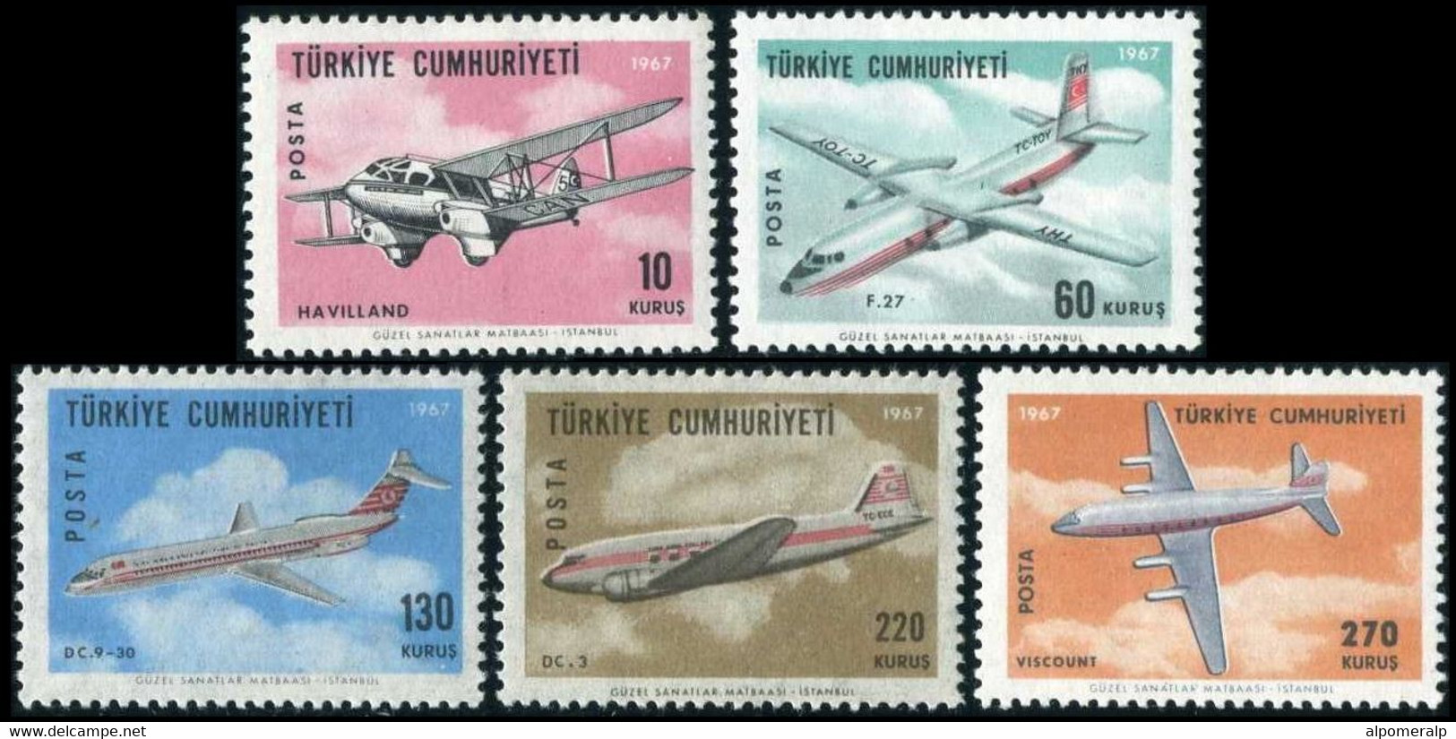 Türkiye 1967 Mi 2046-2050 MNH Regular Airmail Issue | Air Post - Luftpost