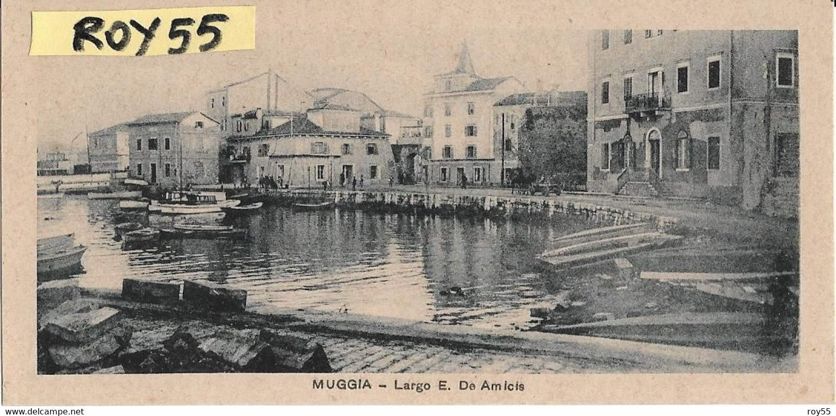 Friuli Venezia Giulia-trieste-muggia Largo E.de Amicis Veduta Case Porticciolo Persone Primi 900 (minicard 7x14 Cm.) - Otros & Sin Clasificación