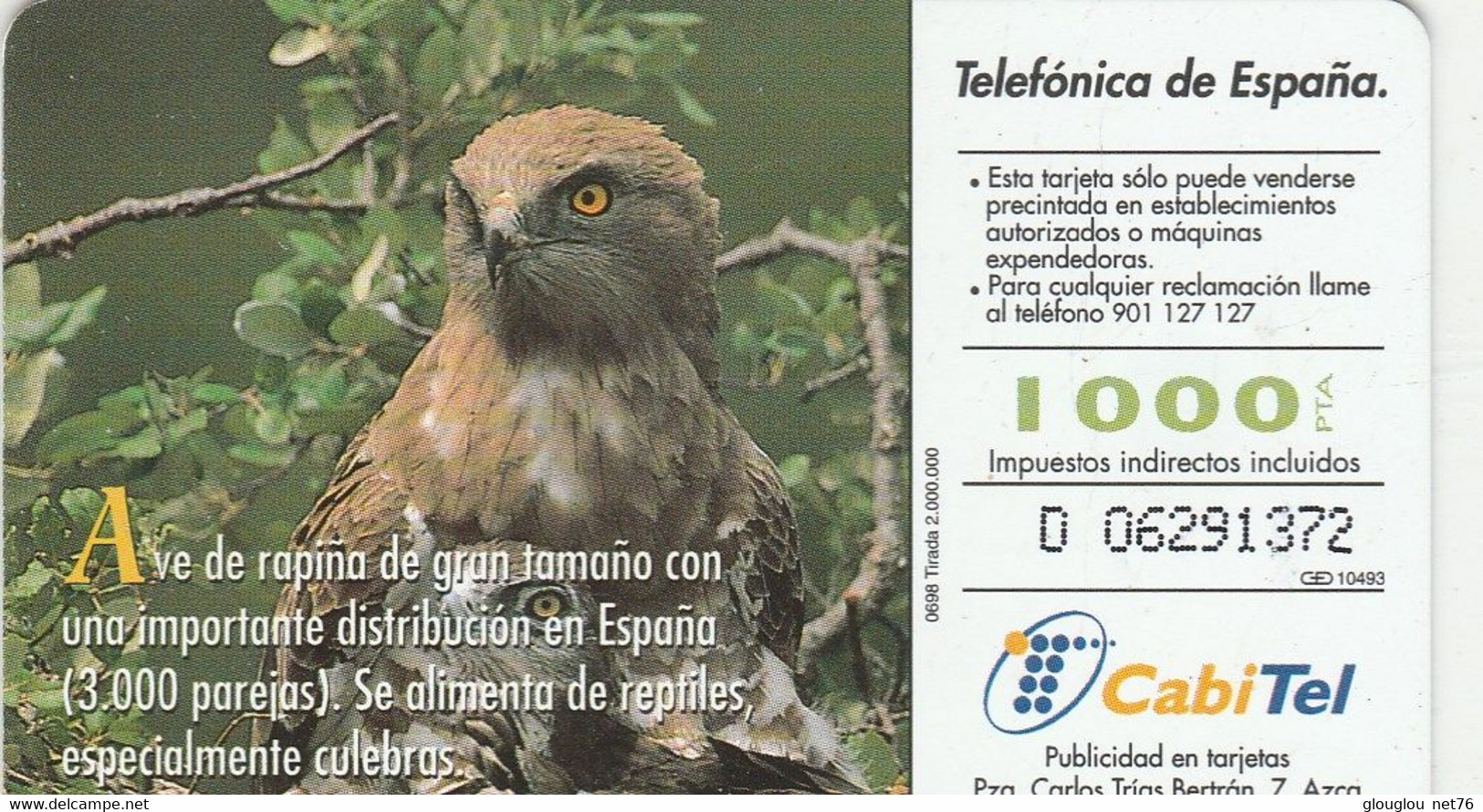 TELECARTE ETRANGERE AVEC 1 AIGLE - Águilas & Aves De Presa