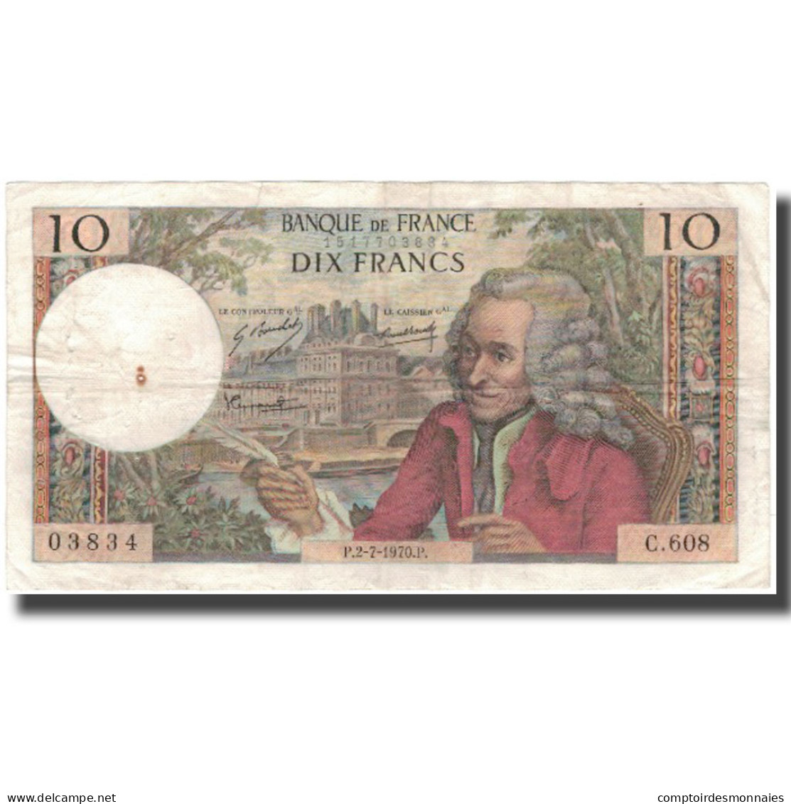 France, 10 Francs, Voltaire, 1970, 1970-07-02, TTB, Fayette:62.45, KM:147c - 10 F 1963-1973 ''Voltaire''