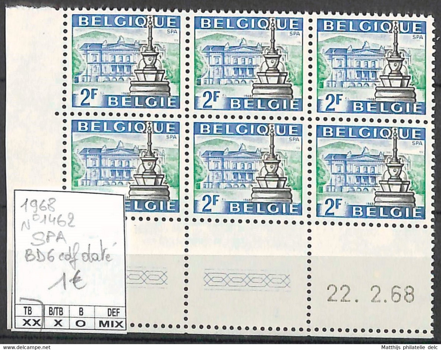 NB - [860926]TB//**/Mnh-Belgique 1968 - N° 1462, Bd6, Cdf Daté - Unused Stamps