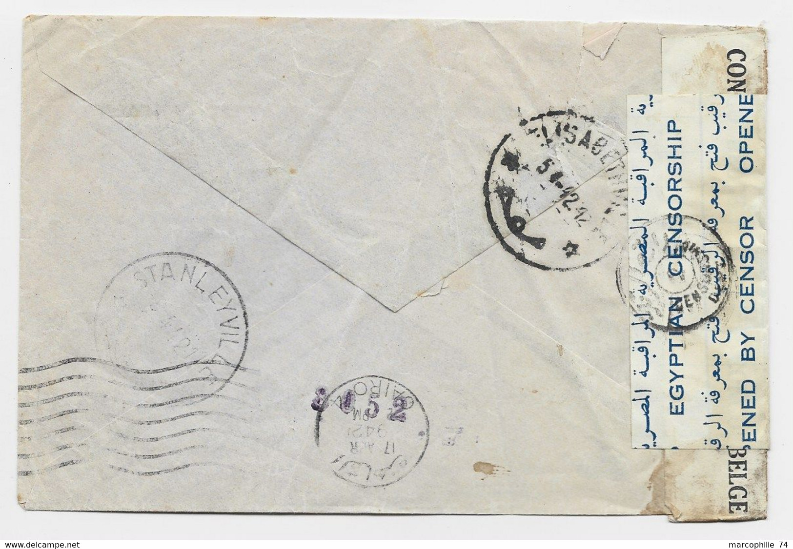 CONGO BELGE PA 4FR50X2+50C ROUSSEURS LETTRE COVER AVION 1942 TO SUISSE HELVETIA CENSURE EGYPTIAN - Brieven En Documenten