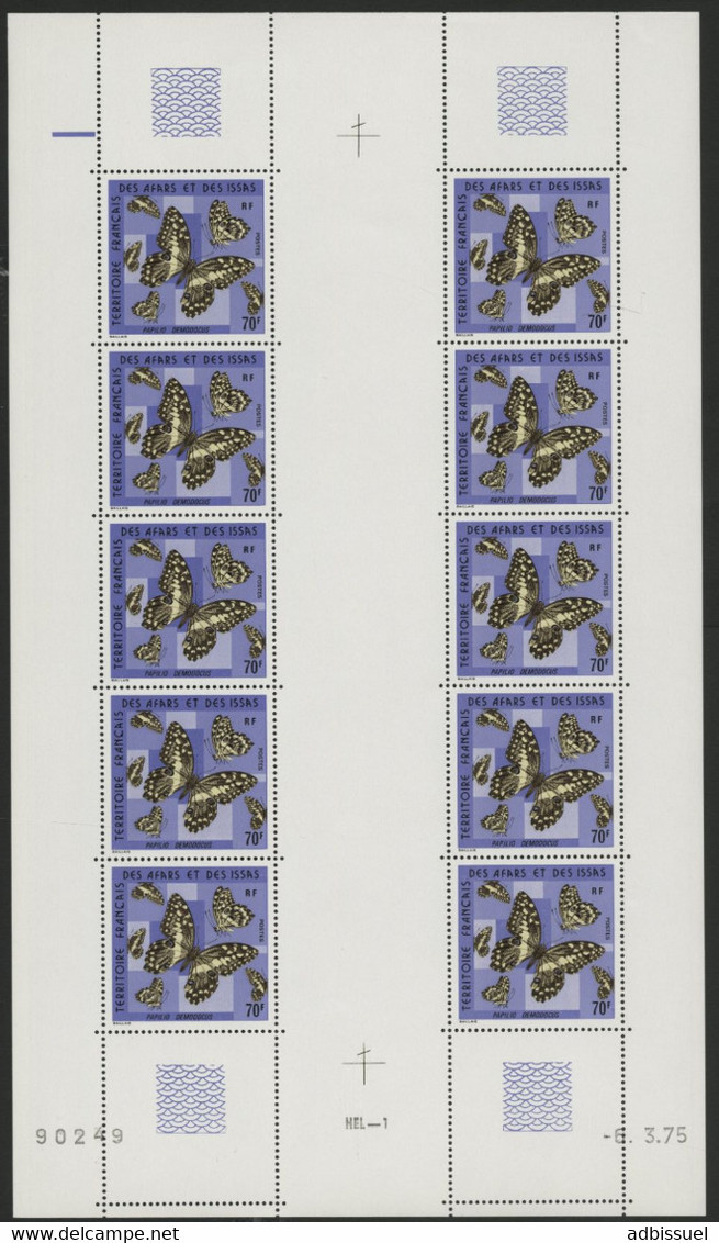 AFARS Et ISSAS COTE 120 € N° 407 MNH ** FEUILLE DE 10 EXEMPLAIRES. PAPILLONS BUTTERFLY. DEMODOCUS. TB/VG - Unused Stamps