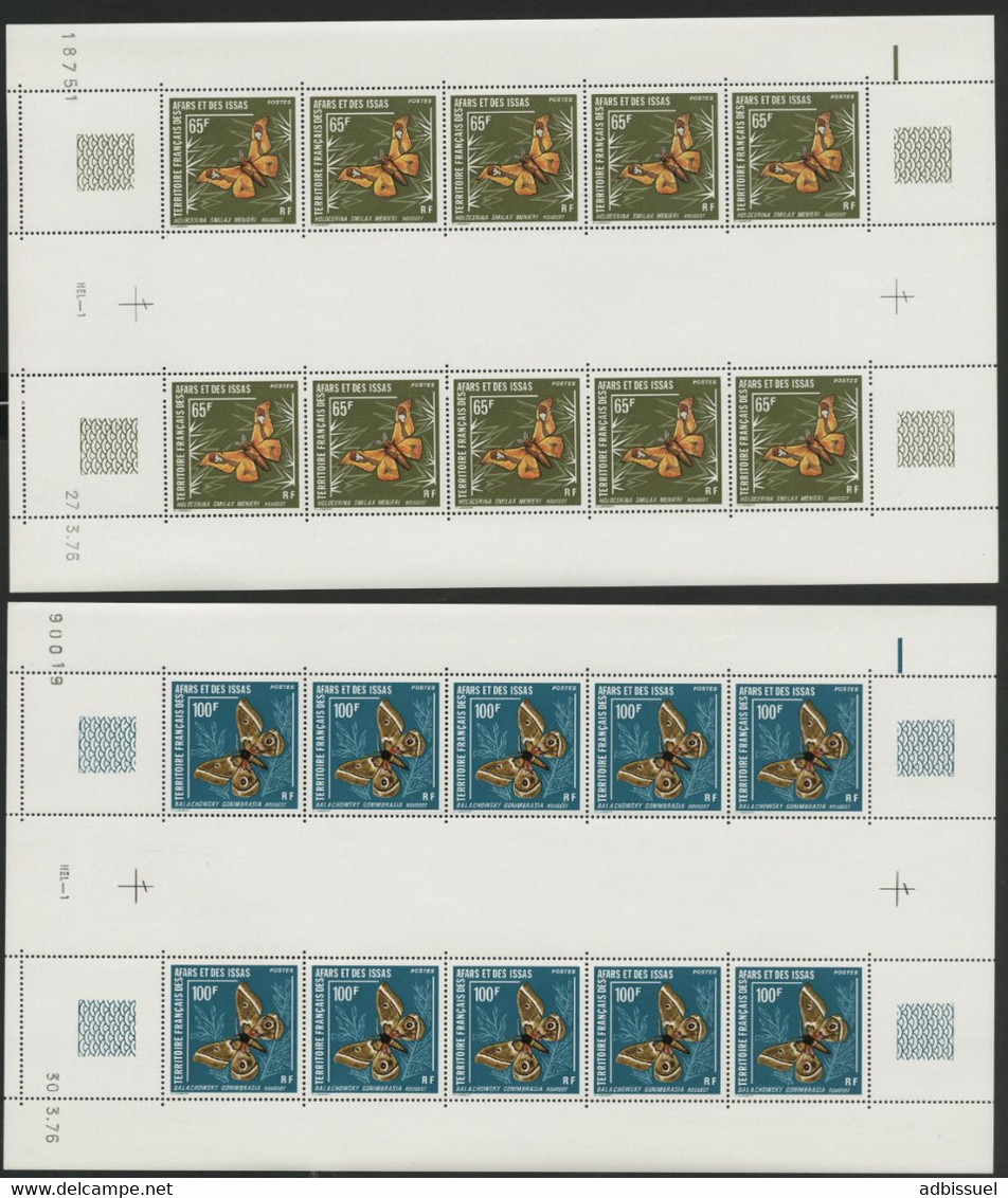 AFARS Et ISSAS COTE 210 € N° 420 + 421 MNH ** 2 FEUILLES DE 10 Ex. PAPILLONS BUTTERFLY HOLOCERINA, BALACHOWSKY. TB/VG - Ungebraucht