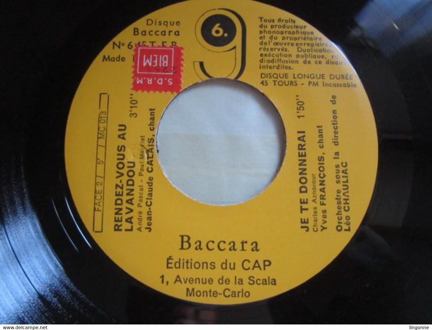 RARE 45 Tours 1958 Chez Baccara (6) 	André BERTIN  - Jean-Claude CALAIS  - Jacqueline DANNO  - Yves FRANÇOIS - MIREILLE - Compilations