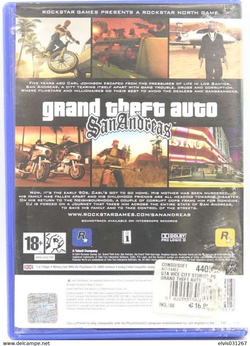 SONY PLAYSTATION TWO 2 PS2 : GRAND THEFT AUTO SAN ANDREAS - ROCKSTAR GAMES - Playstation 2