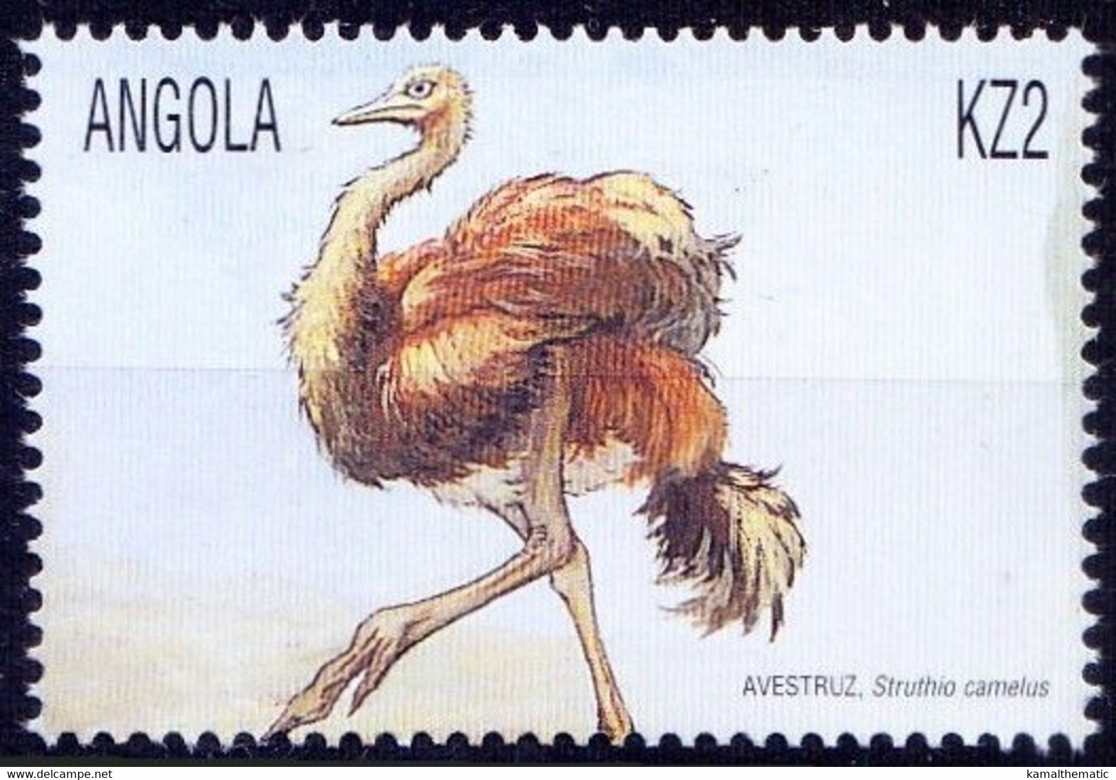 Angola 2000 MNH, Ostrich Flightless Birds - Struzzi