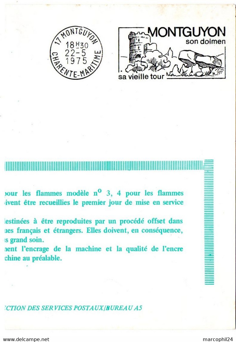 CHARENTE Mme - Dépt N° 17 = MONTGUYON 1975 = FLAMME FDC Codée à DROITE = SECAP Illustrée' DOLMEN + Sa Vieille Tour' - Mechanische Stempels (reclame)