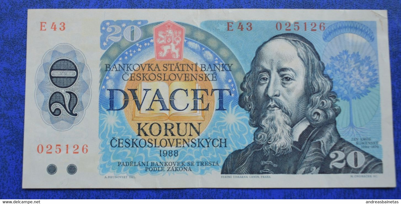 Banknotes Czechoslovakia  20 KORUN 1988  VF BANKOVKA STÁTNÍ BANKY ČESKOSLOVENSKÉ DVACET KORUN - Tschechoslowakei