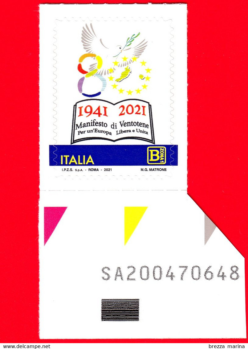 Nuovo - MNH - ITALIA - 2021 - 80 Anni Del Manifesto Di Ventotene (LT) – Europa - Logo - B Zona 1 - Alfanumerico - 2021-...:  Nuovi