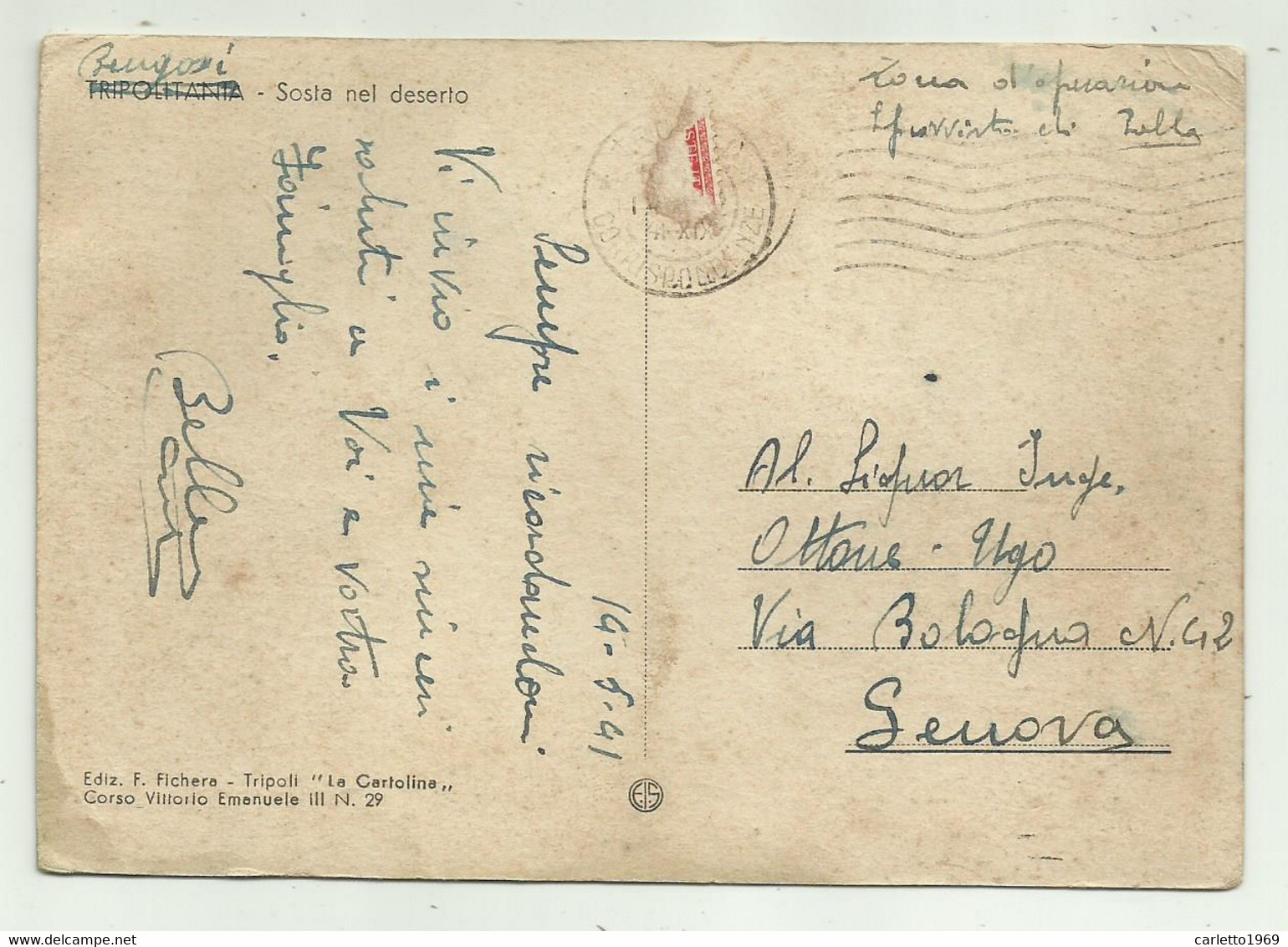 TRIPOLITANIA - SOSTA NEL DESERTO 1941 VIAGGIATA   FG - Libye