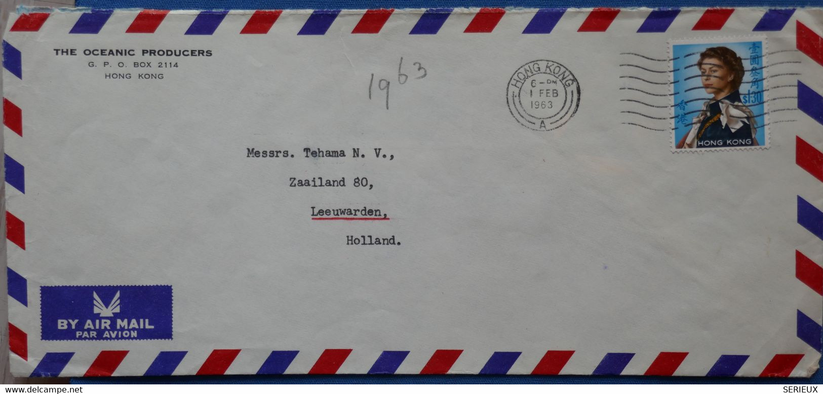 ¤17 CHINA HONG KONG BELLE LETTRE  1963   POUR  LEEUWARDEN NEDERLAND  ++ AFFRANCHISS. PLAISANT - Storia Postale