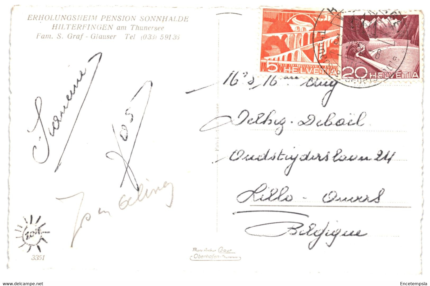 CPA- Carte Postale Suisse -Hilterfingen- Erholungsheim Pension Sonnhalde 1952 VM37107 - Hilterfingen