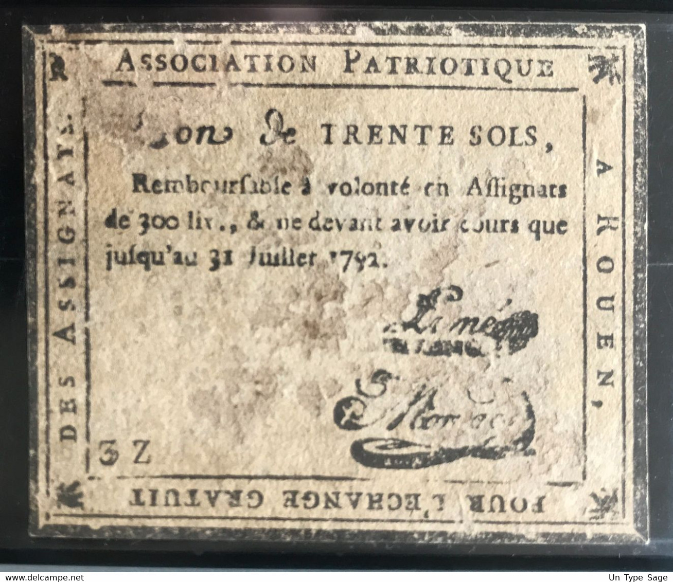 France, Monnaie Fiduciaire, Billet 1791 - Assignats - Association Patriotique à Rouen - Révolution Française - (C1023) - Ohne Zuordnung