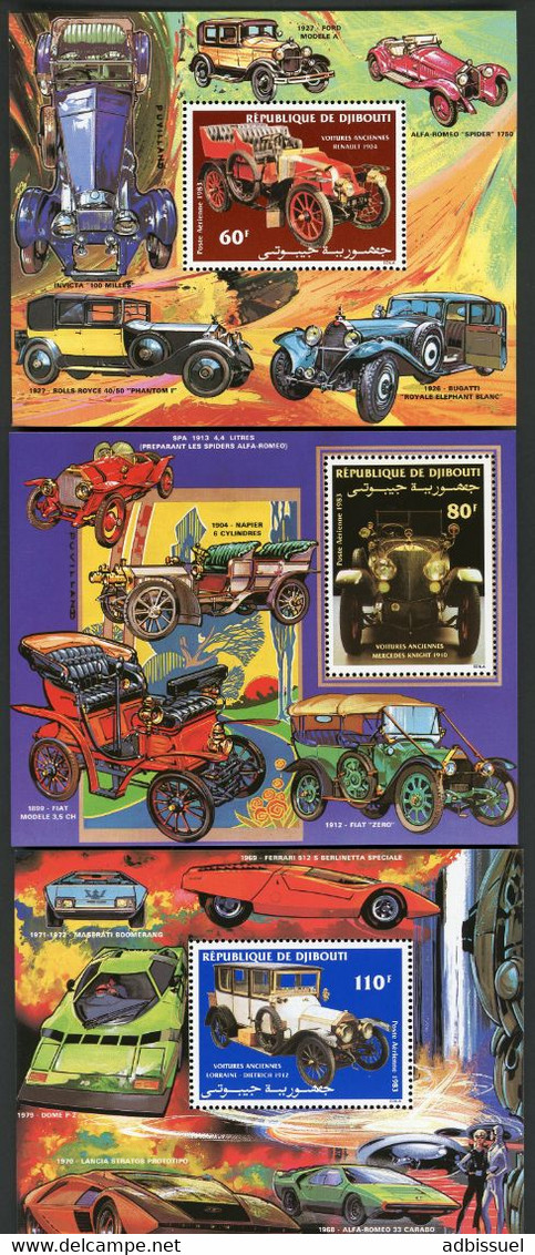 DJIBOUTI 3 Blocs Spéciaux COTE 40 € Poste Aérienne N° 190 à 192 MNH ** 1983 OLD CARS VOITURES ANCIENNES. TB/VG - Voitures