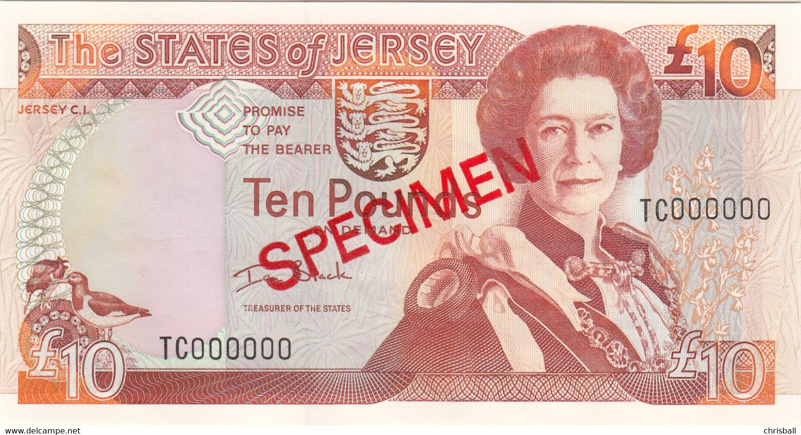 Jersey Banknote Ten Pound C Series, Code TC Specimen Overprint- Superb UNC Condition - Jersey