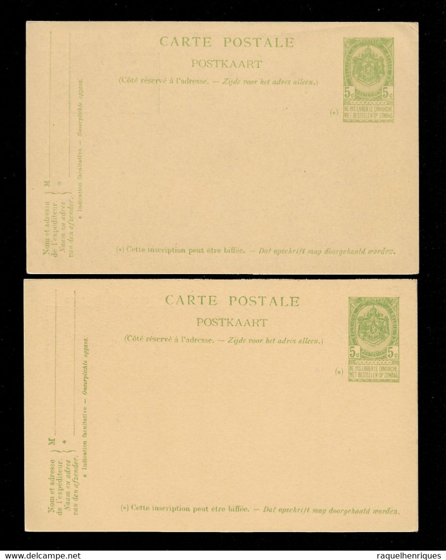 BELGIUM 2 STATIONARY POSTCARDS MNH (STB9-59) - 1905-1934