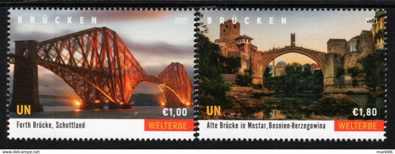 United Nations - Vienna - 2021 - World Heritage - Bridges - Fort And Mostar - Mint Stamp Set - Nuovi