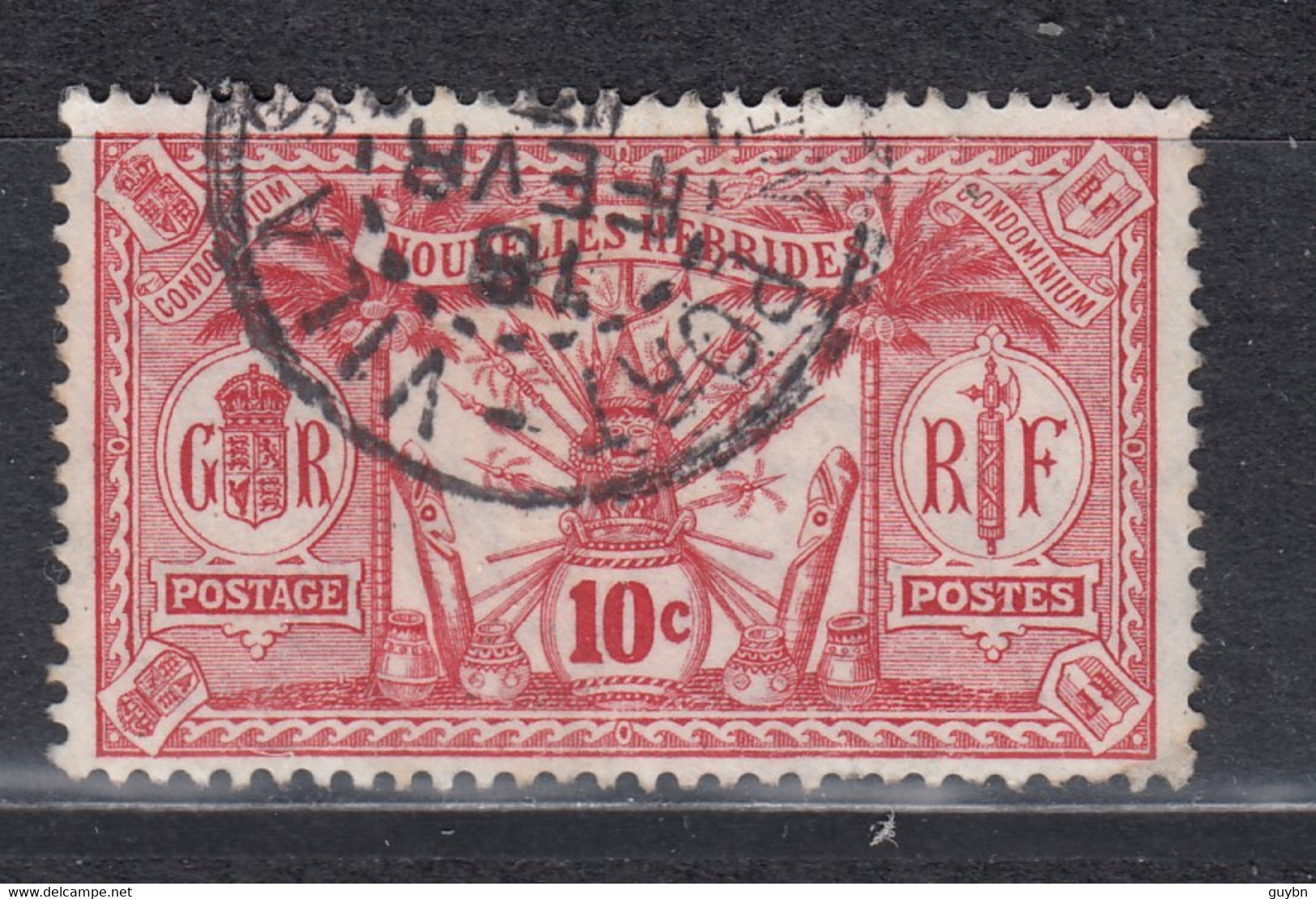 < Nouvelles Hebrides YT 39 .oblitéré. 10 C Rouge .. Idole Indigene - Used Stamps