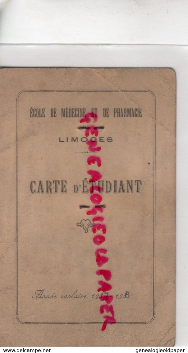 87- LIMOGES- CARTE ETUDIANT ECOLE MEDECINE ET PHARMACIE-1937-1938-LEVY MARCEL JACOB-NE 4 JUILLET 1915 PLODIV BULGARIE - Historical Documents