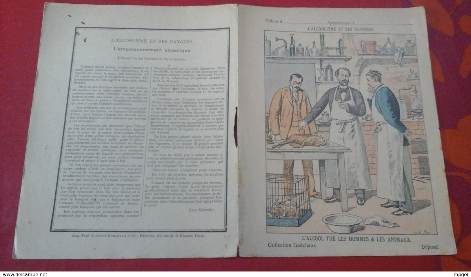 Couverture Cahier Collection GODCHAUX L'Alcoolisme Et Ses Dangers "L'alcool Tue Les Hommes Et Les Animaux" - Schutzumschläge