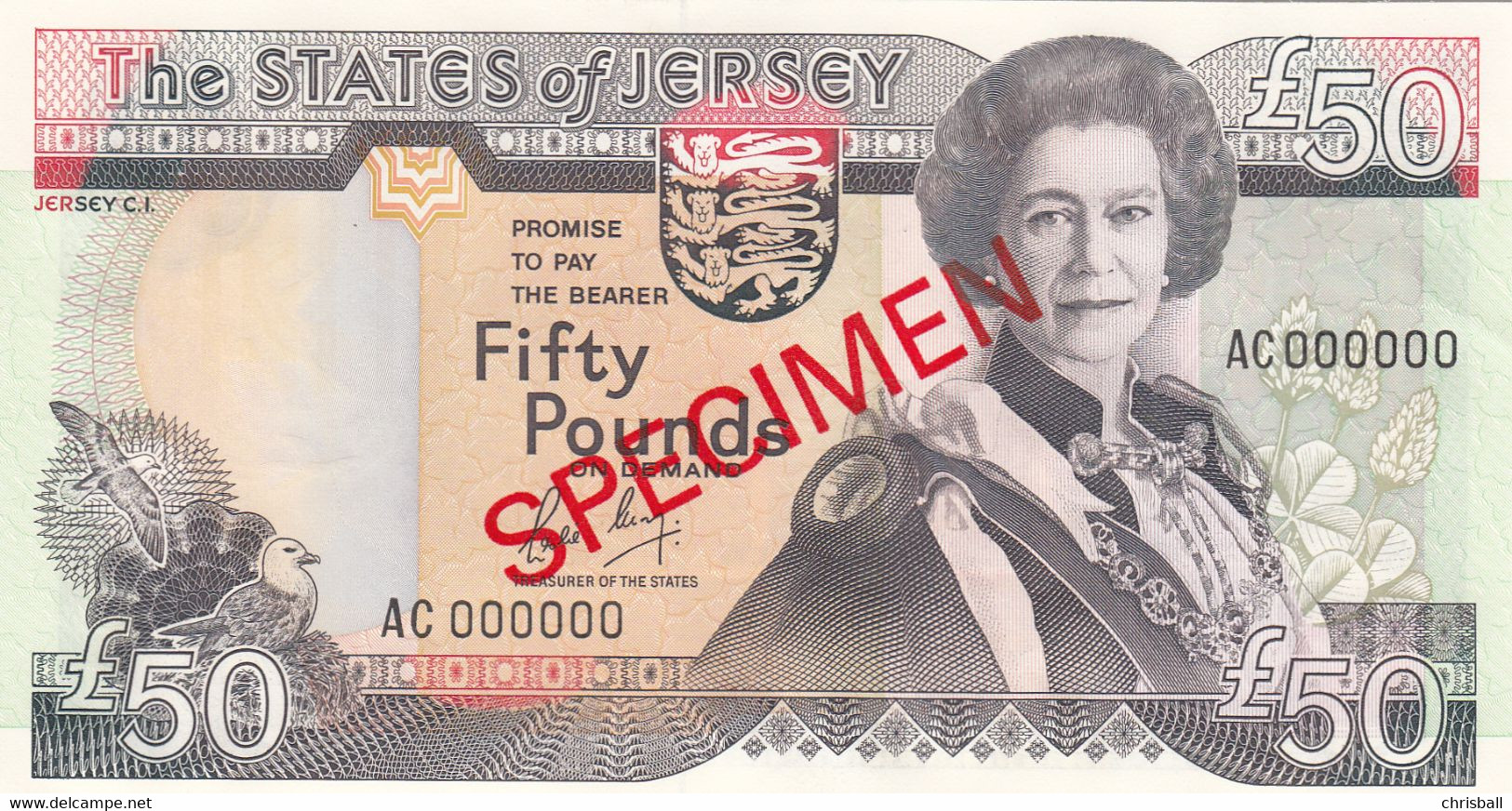 Jersey Banknote Fifty Pound (Pick 19s)  SPECIMEN Overprint Code BC - Superb UNC Condition - Jersey