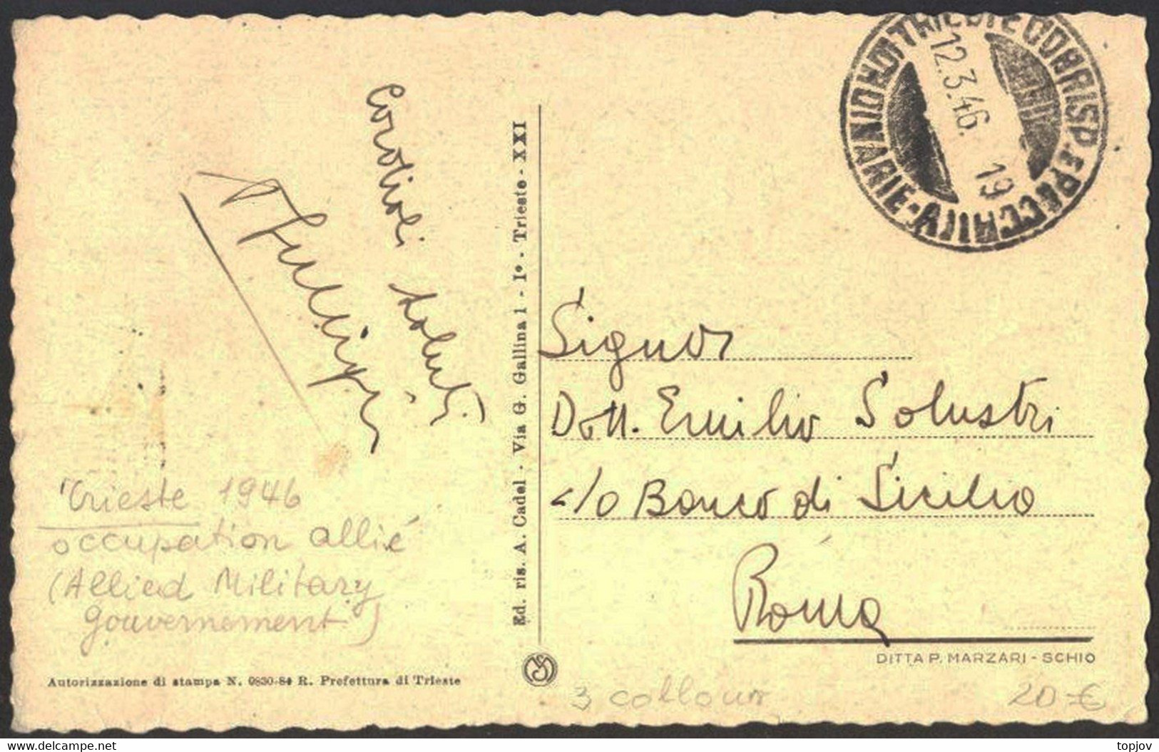 TRIESTE  AMG-VG -  0,10+0,50 Aerea+1L - 12. 03. 1946. - Poststempel