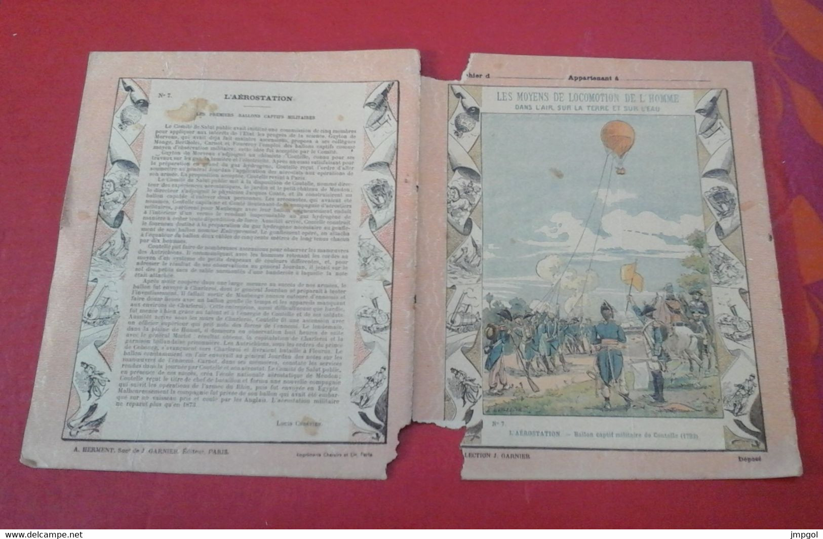 Couverture Cahier Collection Garnier Moyens Locomotion L'Aérostation N°7 Ballon Captif Militaire De Coutelle 1793 - Protège-cahiers