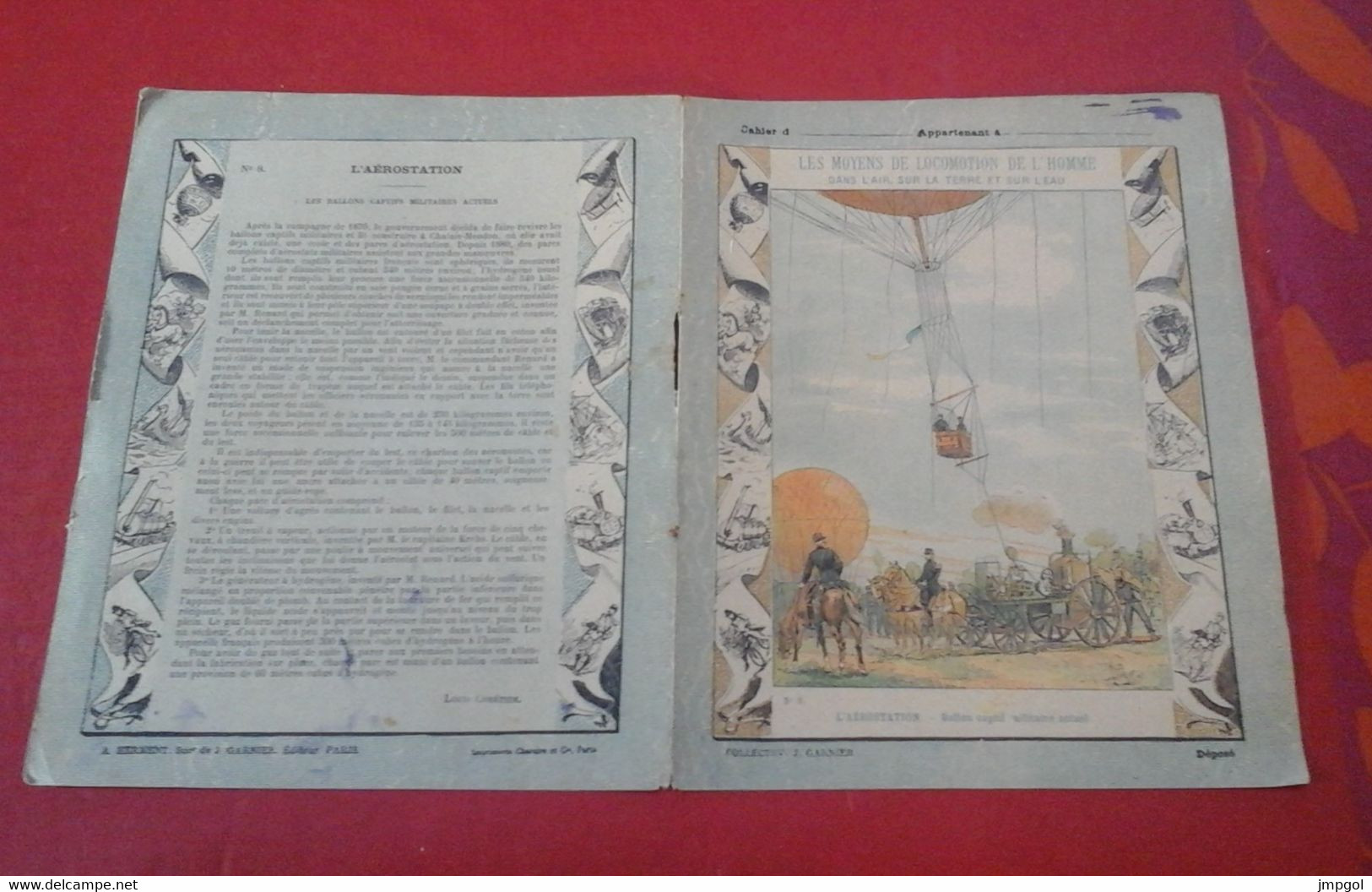 Couverture Cahier Collection Garnier Moyens Locomotion L'Aérostation N°7 Ballon Captif Militaire Actuel Vers 1890 - Protège-cahiers