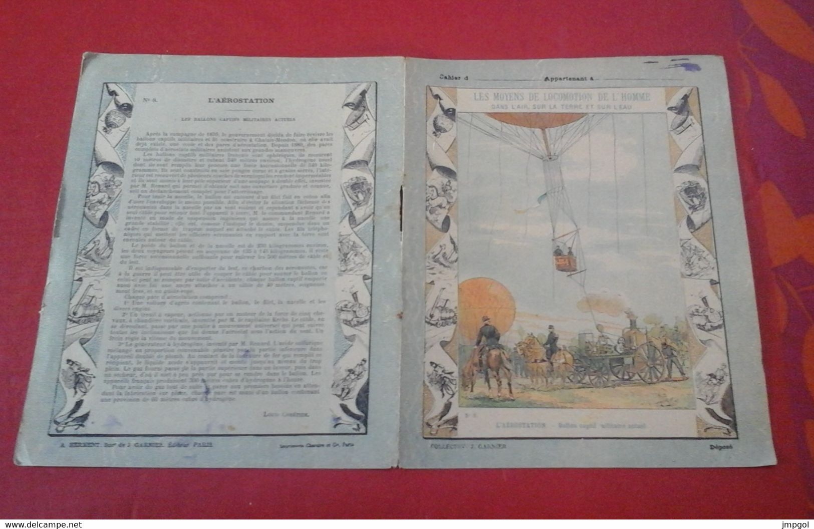 Couverture Cahier Collection Garnier Moyens Locomotion L'Aérostation N°7 Ballon Captif Militaire Actuel Vers 1890 - Omslagen Van Boeken