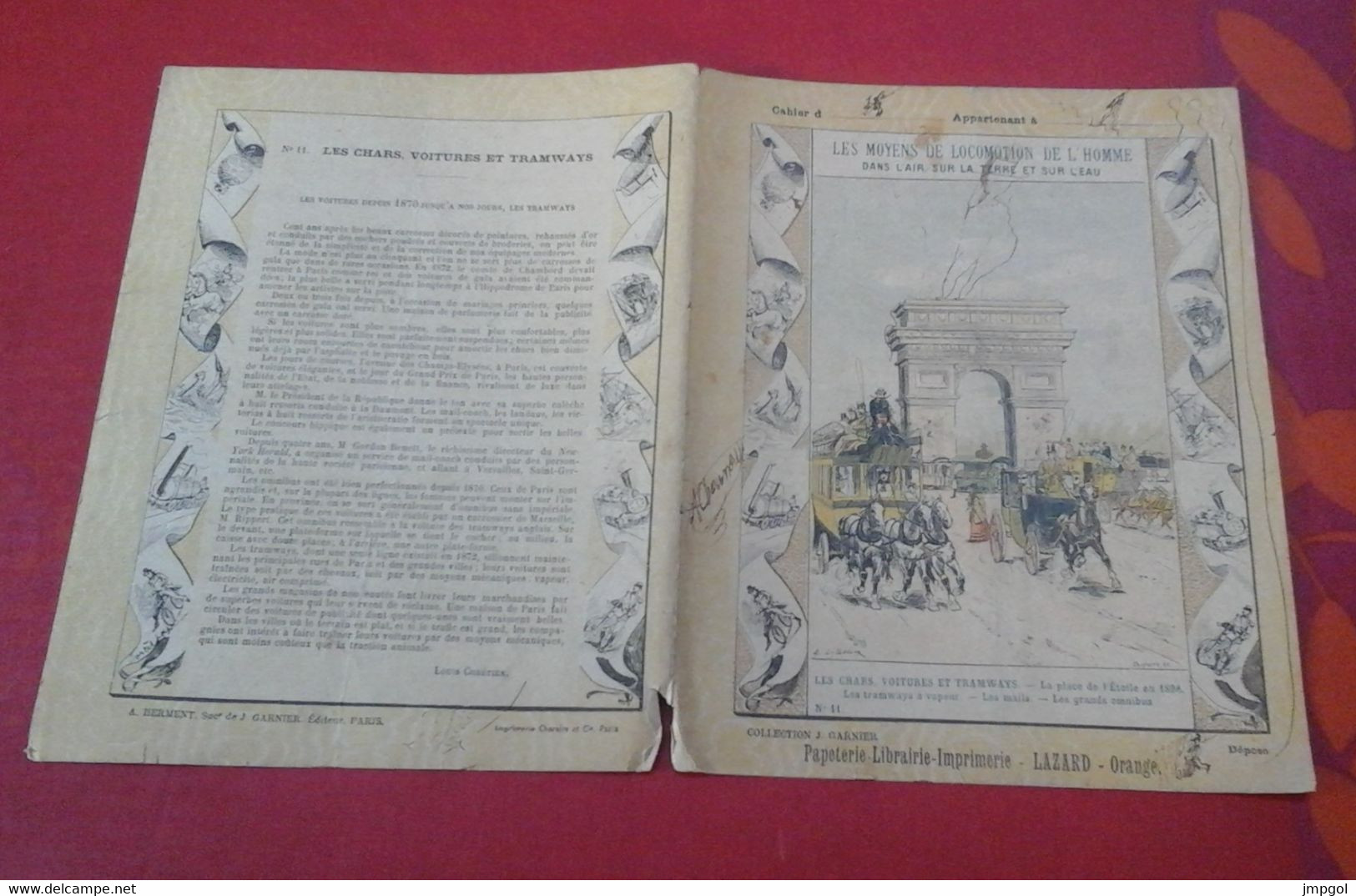 Couverture Cahier Collection Garnier Moyens Locomotion Chars Voitures Tramways N°11 Etoile 1894 Mails Omnibus - Protège-cahiers