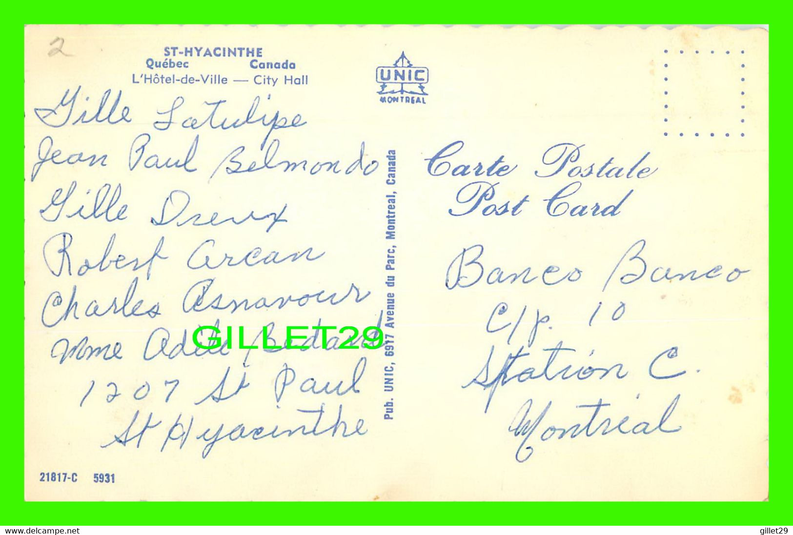ST-HYACINTHE, QUÉBEC - L'HÔTEL DE VILLE - CITY HALL UNIC - WRITTEN - ANIMÉE DE VIEILLE VOITURES - DENTELÉE - - St. Hyacinthe
