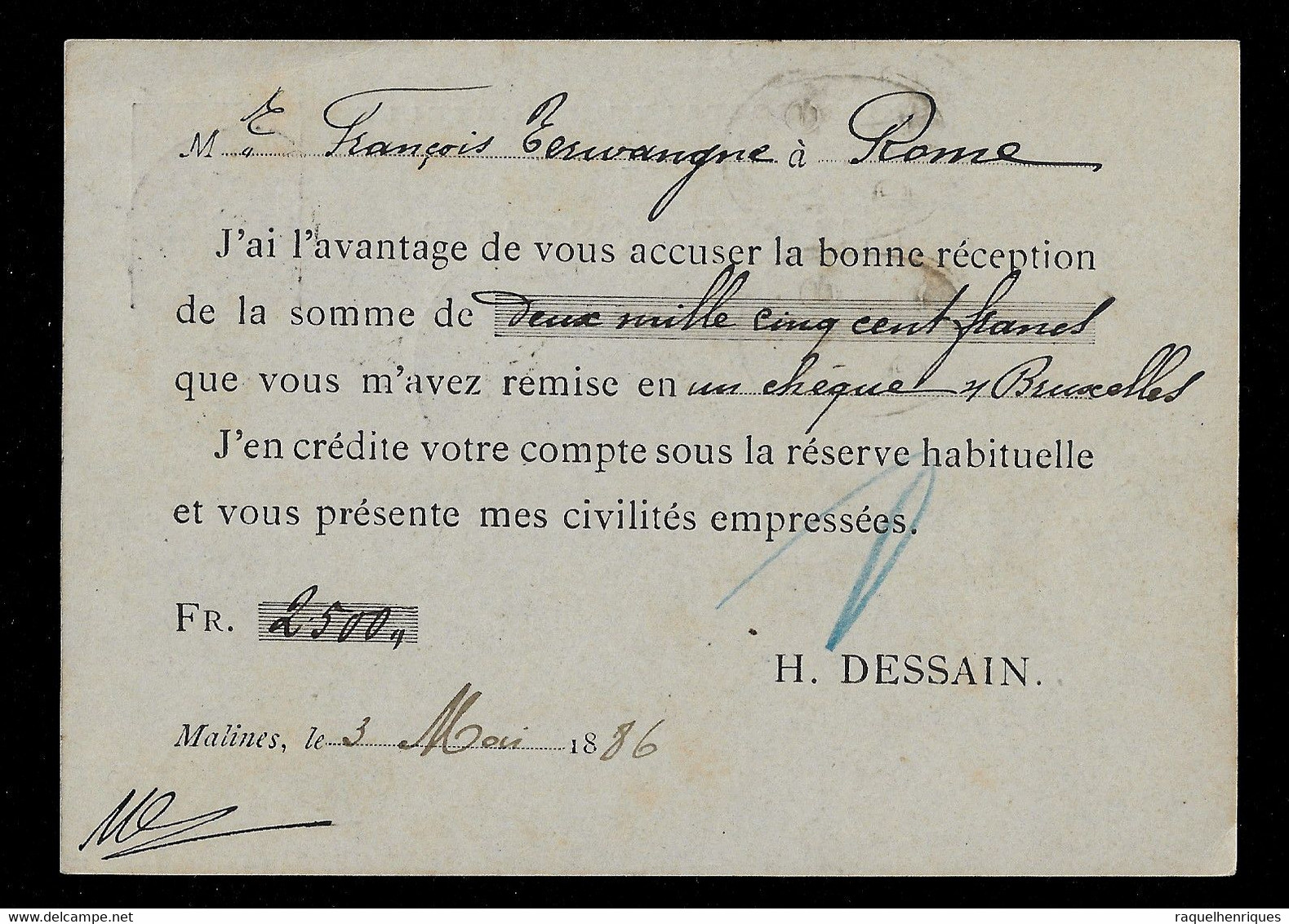 BELGIUM STAMP - STATIONARY POSTCARD 1886 - ROME ITALY (STB9-66) - Other & Unclassified