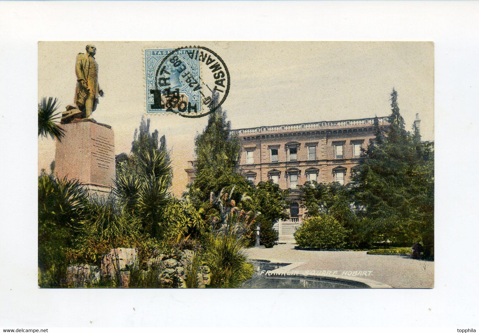 1908 Australia Tasmania Chromo Photocard PPC CPA Hobart Franklin Square With SG 244 Franking - Hobart