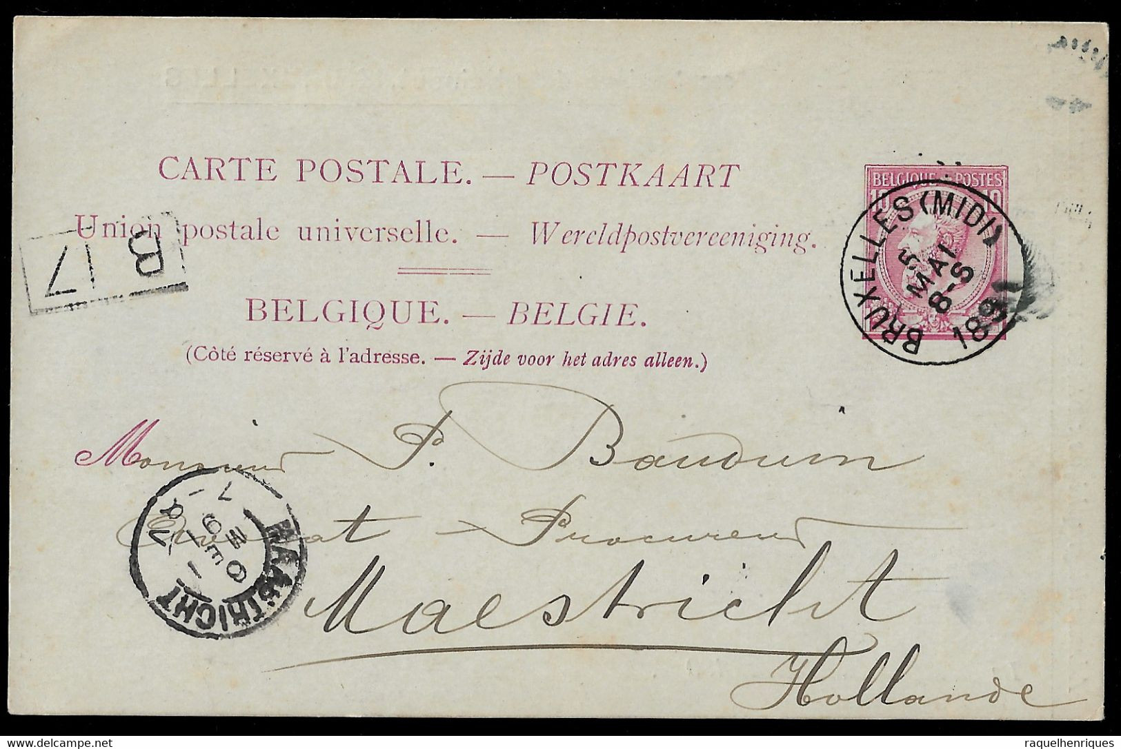 BELGIUM STAMP - STATIONARY POSTCARD 1891 - NETHERLANDS (STB9-67) - Otros & Sin Clasificación